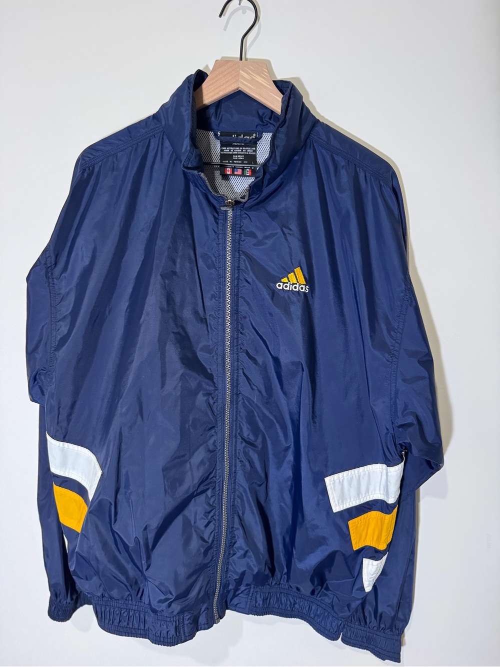 VINTAGE Adidas Jacket Men's Large Full Zip Windbreaker Retro Stripes 90s Athleti
